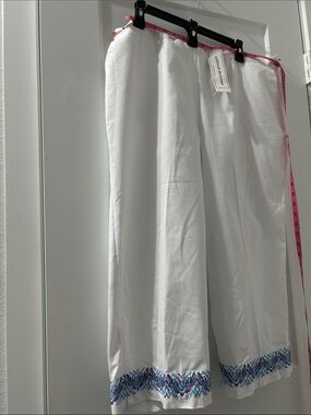 Alfred Dunmer White Wide-Leg Pants with Blue Embroidered Hem